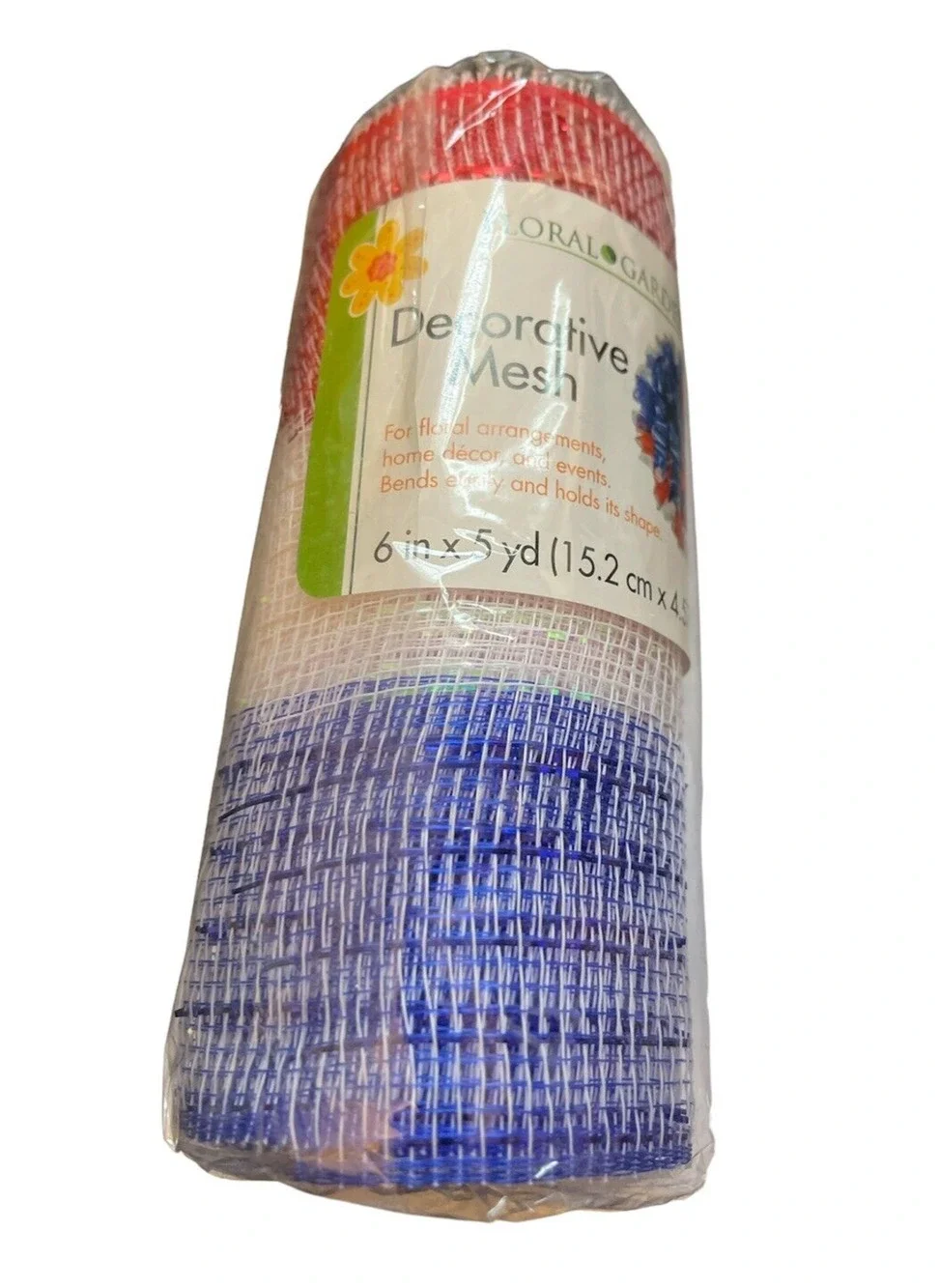 Floral Garden July 4th Red White Blue Decorative Mesh Ribbon 6 in.x 5 yd Roll